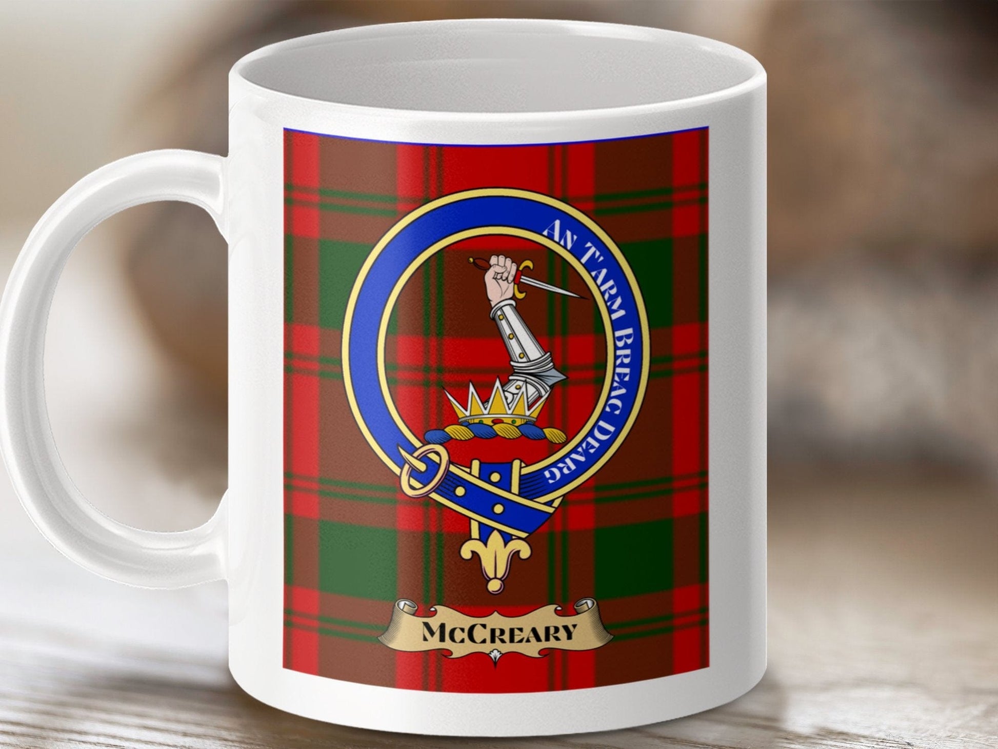 Physical Item 11oz / 11oz / White McCreary Clan Scottish Tartan Crest Mugs