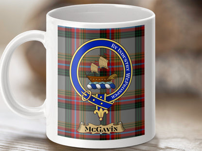 Physical Item 11oz / 11oz / White McGavin Clan Scottish Tartan Crest Mug