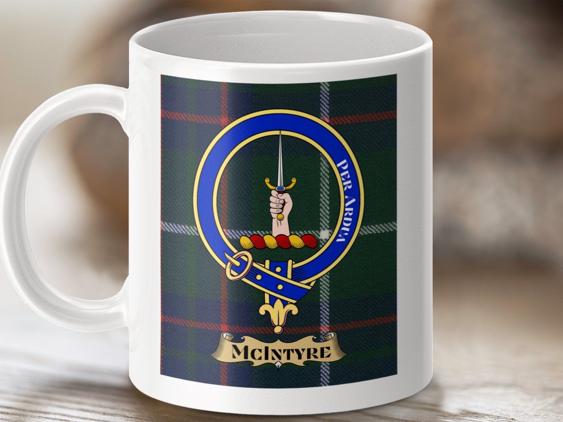 Physical Item 11oz / 11oz / White McIntyre Clan Scottish Tartan Crest mug