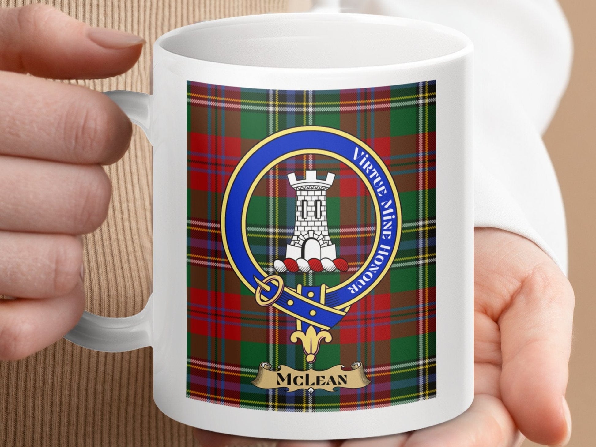 Physical Item 11oz / 11oz / White McLean Clan Scottish Tartan Crest Mug