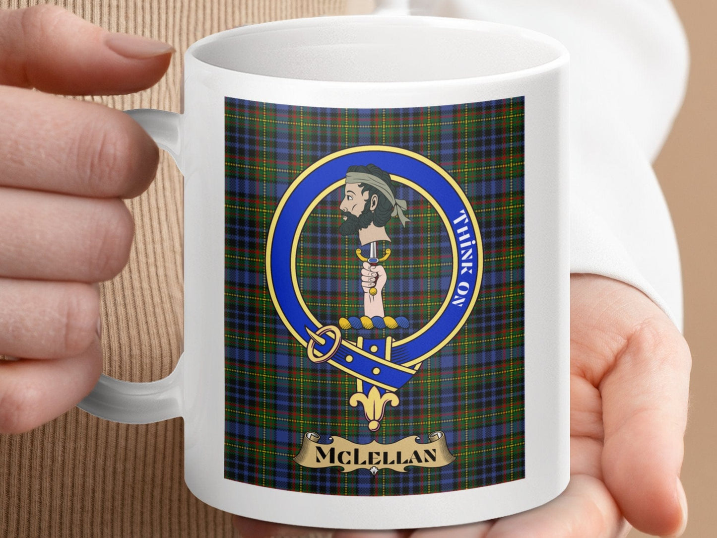 Physical Item 11oz / 11oz / White McLellan Clan Scottish Tartan Crest Mug