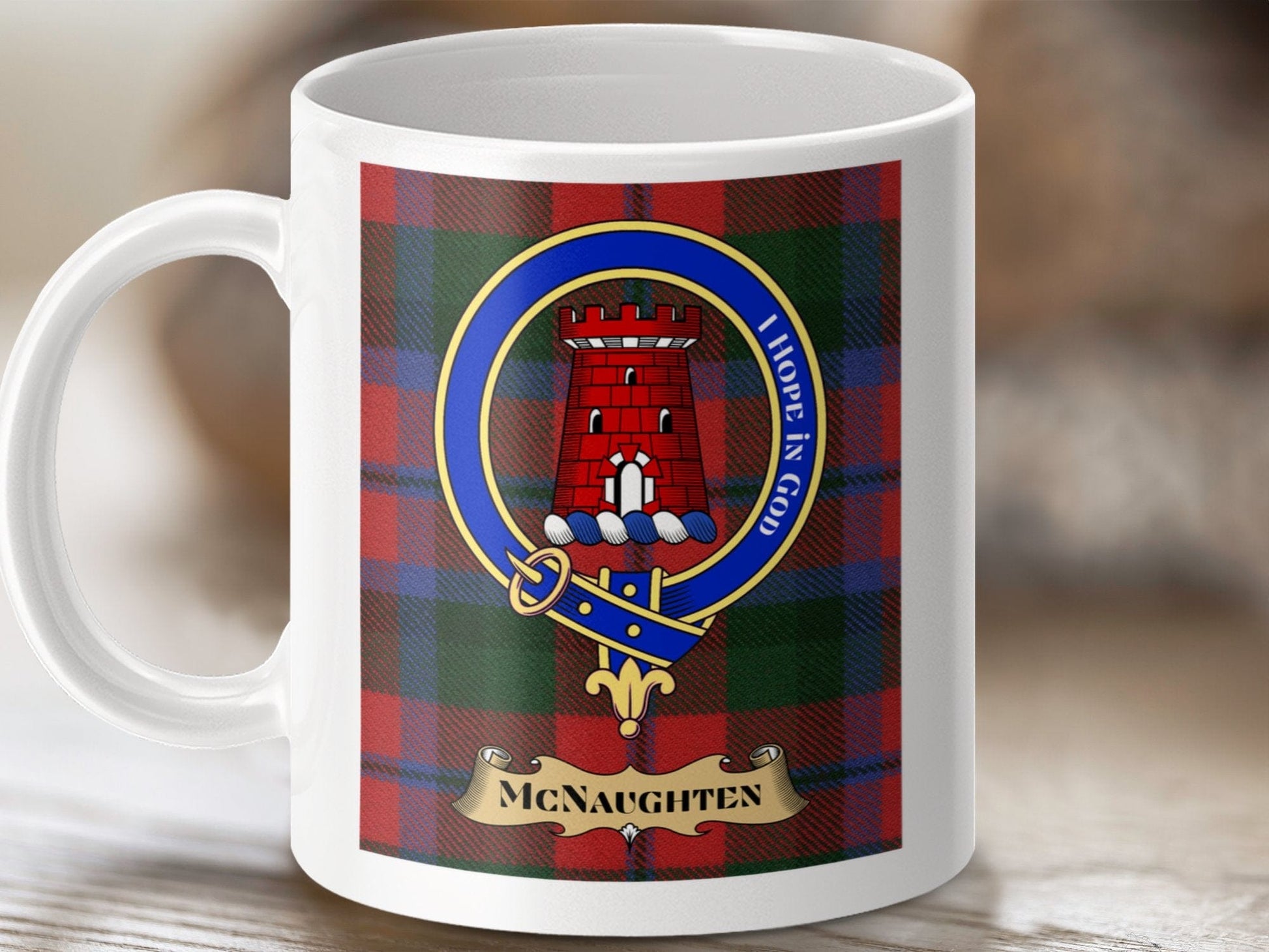 Physical Item 11oz / 11oz / White McNaughten Clan I Hope in God Plaid Crest Mugs