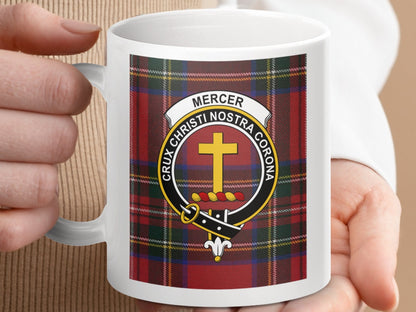 Physical Item 11oz / 11oz / White Mercer Clan Scottish Tartan Crest Mugs