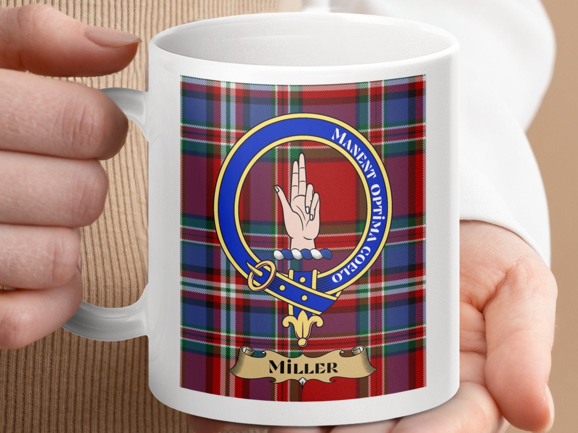 Physical Item 11oz / 11oz / White Miller Clan Manent Optima Coelo Tartan Mugs