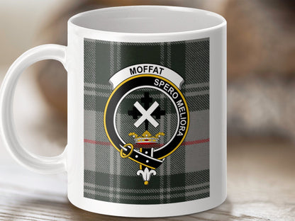 Physical Item 11oz / 11oz / White Moffat Clan Scottish Tartan Crest Mugs