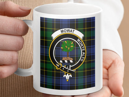 Physical Item 11oz / 11oz / White Mowat Clan Scottish Tartan Crest Mugs