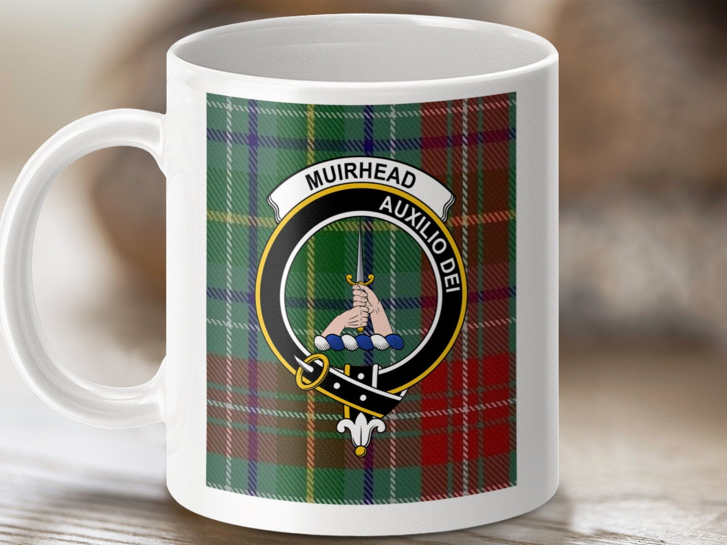 Physical Item 11oz / 11oz / White Muirhead Clan Scottish Tartan Crest Mugs