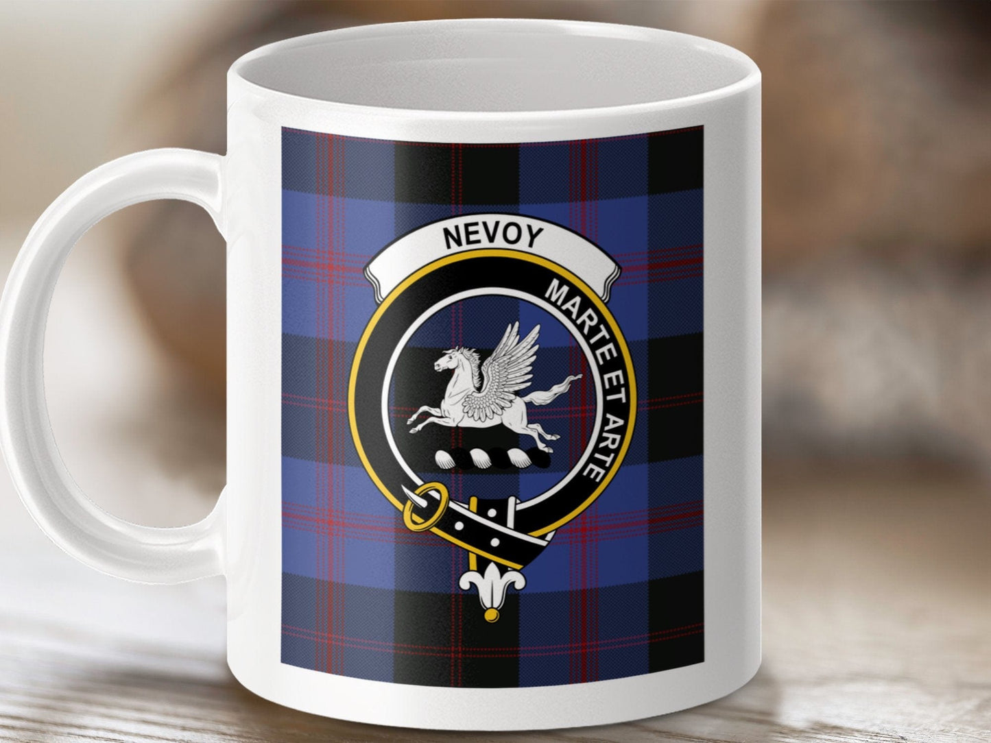 Physical Item 11oz / 11oz / White Nevoy Clan Scottish Tartan Crest Mugs