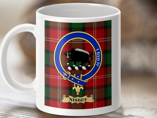 Physical Item 11oz / 11oz / White Nisbet Clan Scottish Tartan Crest Mugs