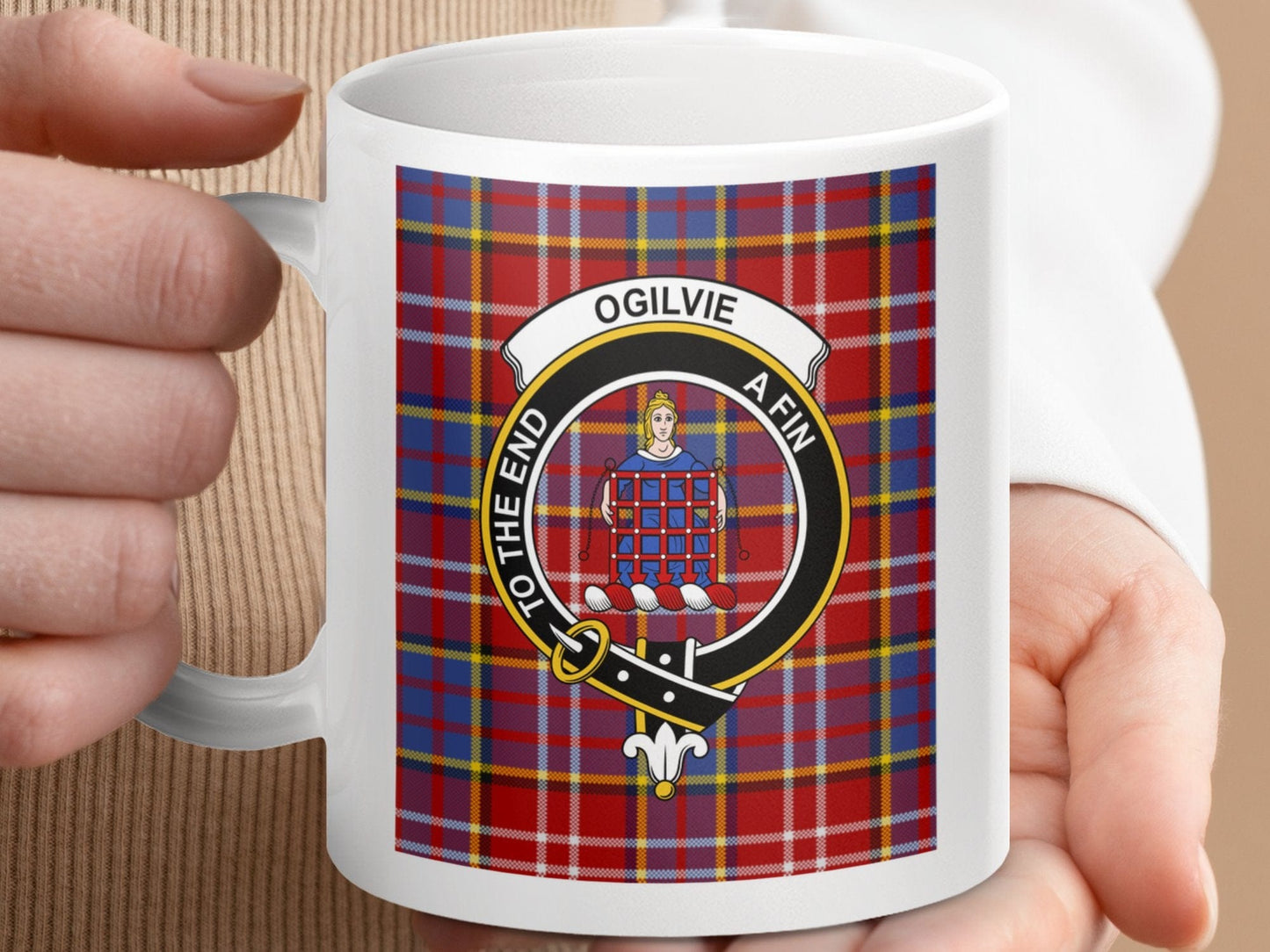 Physical Item 11oz / 11oz / White Ogilvie Clan Scottish Tartan Crest Mugs