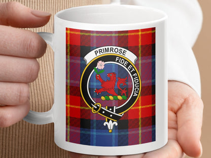 Physical Item 11oz / 11oz / White Primrose Clan Scottish Tartan Crest Mugs