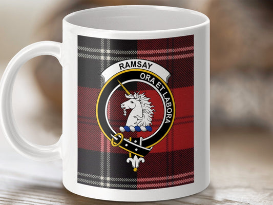 Physical Item 11oz / 11oz / White Ramsay Clan Scottish Tartan Crest Mugs