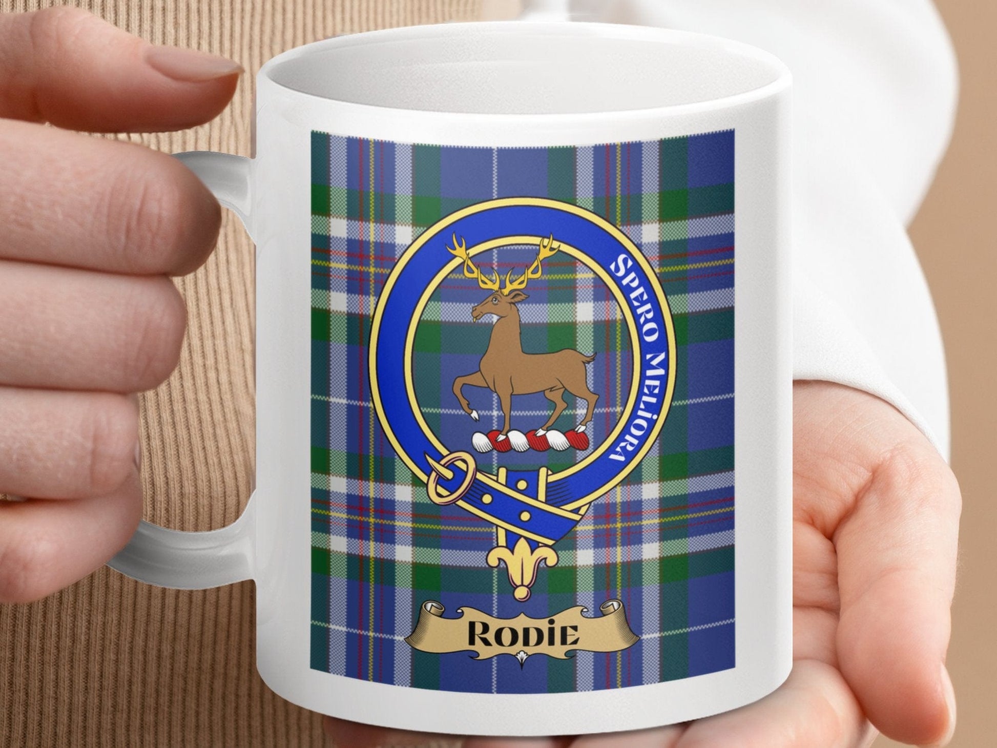 Physical Item 11oz / 11oz / White Rodie Clan Scottish Tartan Crest Mugs