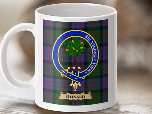 Physical Item 11oz / 11oz / White Ronald Clan Scottish Tartan Crest Mugs