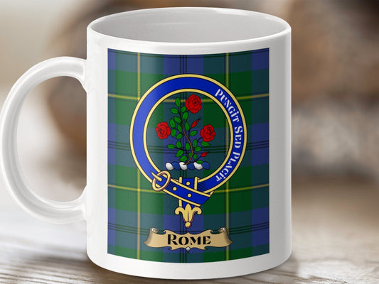 Physical Item 11oz / 11oz / White Rose Clan Scottish Tartan Crest Rome Mugs