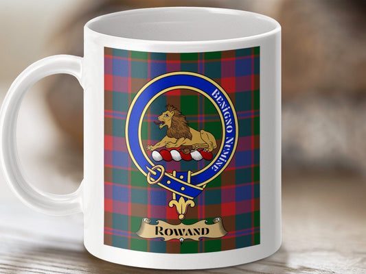 Physical Item 11oz / 11oz / White Rowand Clan Scottish Tartan Crest Mugs