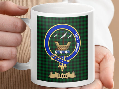 Physical Item 11oz / 11oz / White Roy Clan Scottish Tartan Crest Qua Tendimus Mugs