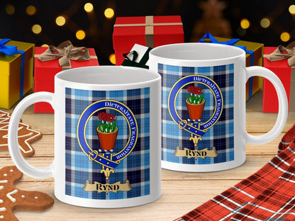 Physical Item 11oz / 11oz / White Rynd Clan Scottish Tartan Crest Mugs