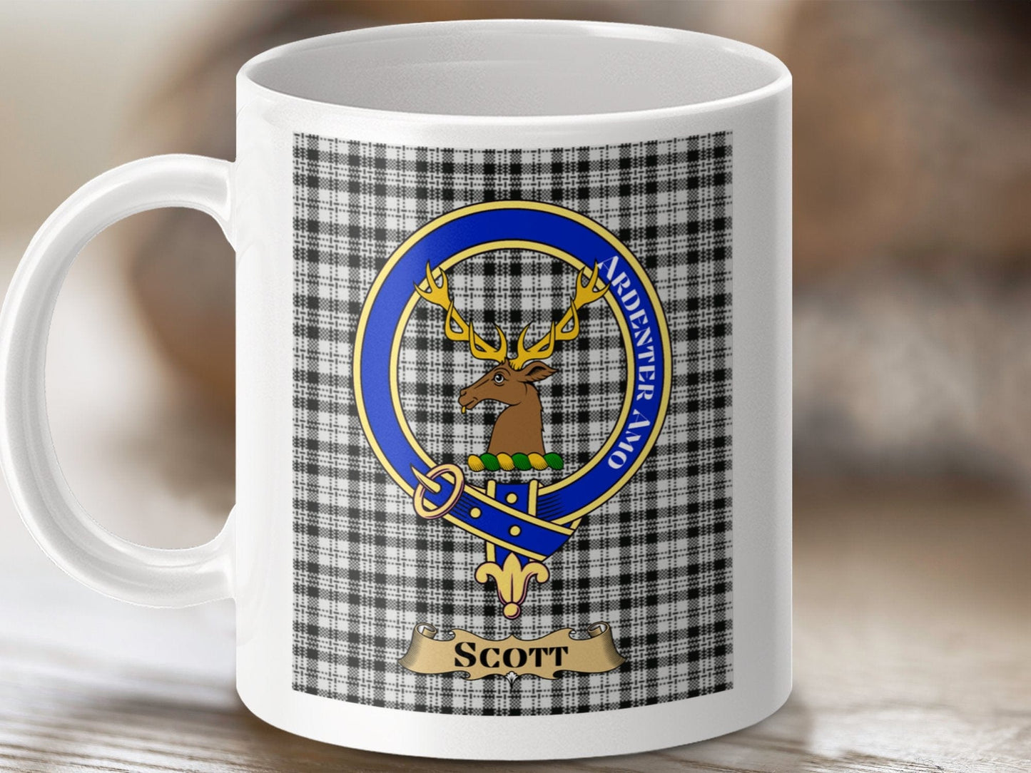 Physical Item 11oz / 11oz / White Scott Clan Scottish Tartan Crest Plaid Deer Mugs