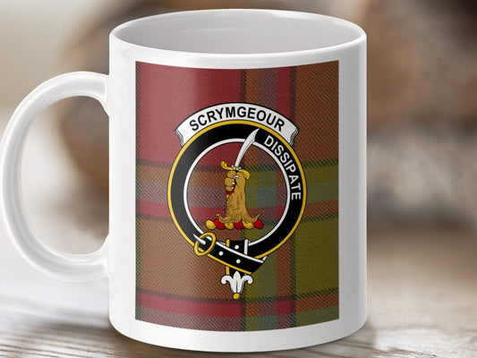 Physical Item 11oz / 11oz / White Scrymgeour Clan Scottish Tartan Crest Mugs