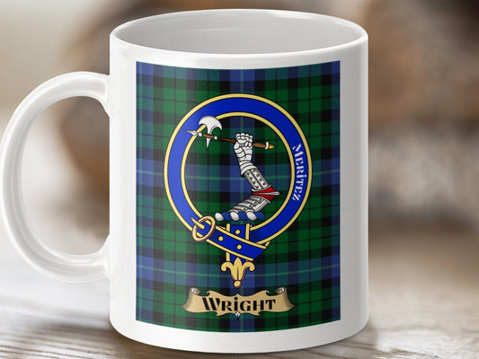 Physical Item 11oz / 11oz / White Wright Clan Scottish Tartan Crest Mugs