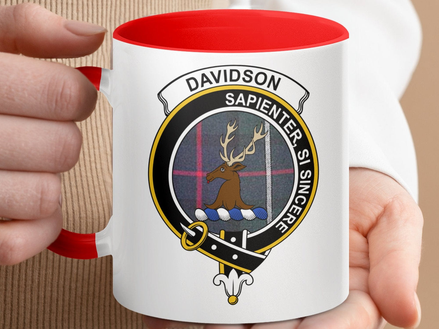 Physical Item 11oz Accent Mug / Red / 11oz Davidson Clan Crest Two Sided Print Mugs