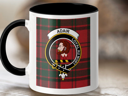 Physical Item 11oz / Black Adair Clan Scottish Tartan Crest Mug