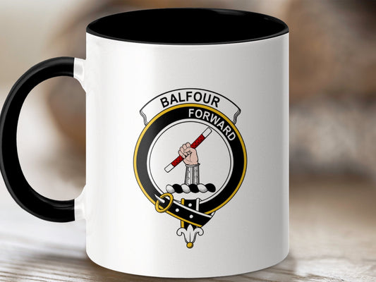 Physical Item 11oz / Black Balfour Clan Crest Tartan Scottish Mug