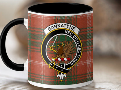 Physical Item 11oz / Black Bannatyne Clan Crest Tartan Scottish Mug