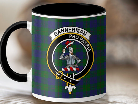 Physical Item 11oz / Black Bannerman Clan Crest Tartan Scottish Mug