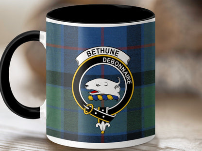 Physical Item 11oz / Black Bethune Clan Crest Tartan Scottish Mug