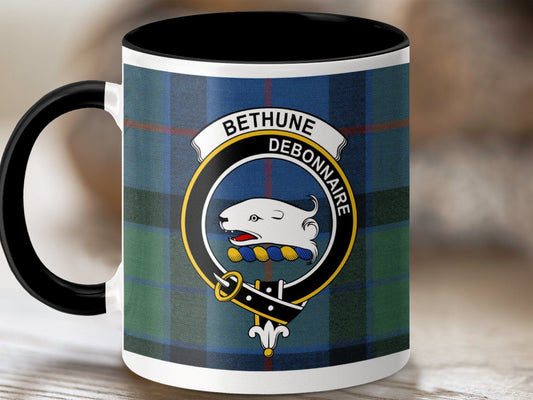 Physical Item 11oz / Black Bethune Clan Scottish Tartan Mug