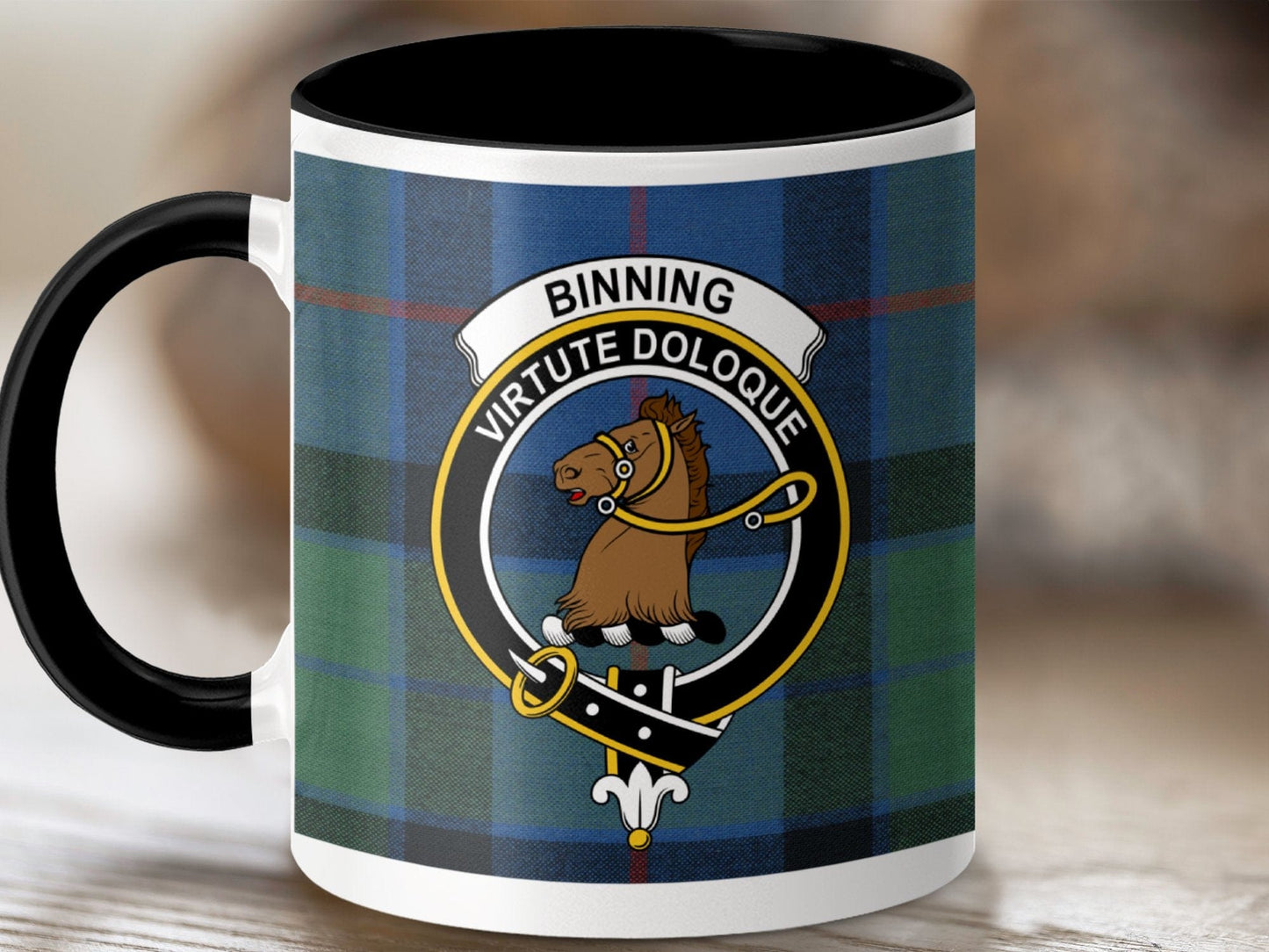 Physical Item 11oz / Black Binning Clan Scottish Tartan Mug