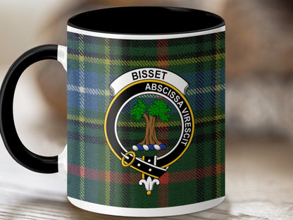 Physical Item 11oz / Black Bisset Clan Crest Tartan Scottish Mug