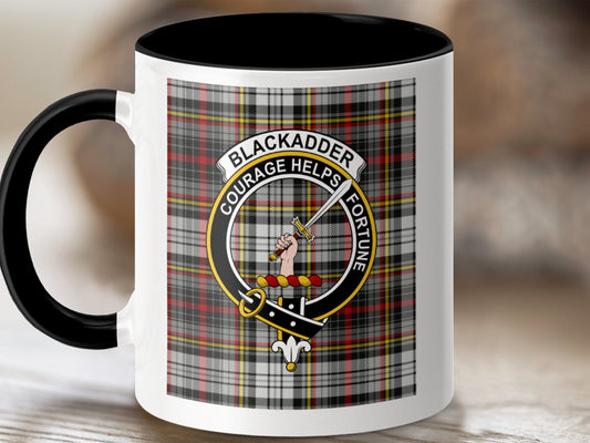 Physical Item 11oz / Black Blackadder Clan Scottish Tartan Crest Mug