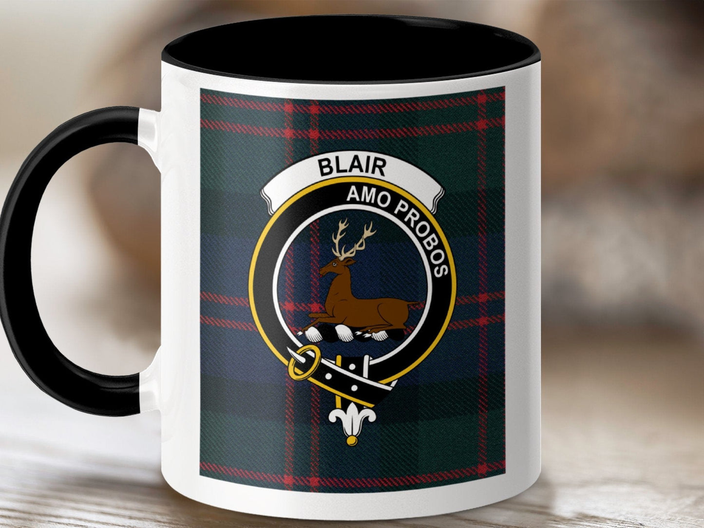 Physical Item 11oz / Black Blair Clan Scottish Tartan Crest Mug