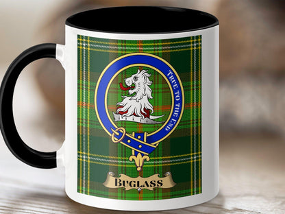 Physical Item 11oz / Black Buglass Clan Scottish Tartan Crest Mug