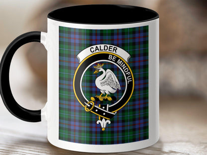 Physical Item 11oz / Black Calder Clan Scottish Tartan Crest Mug