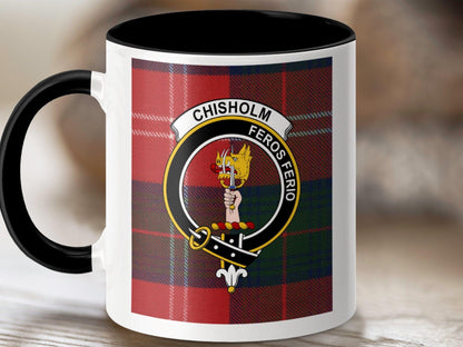 Physical Item 11oz / Black Chisholm Clan Scottish Tartan Crest Mug