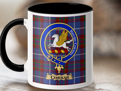 Physical Item 11oz / Black Corsar Clan Scottish Tartan Crest Mug
