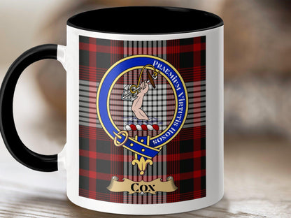 Physical Item 11oz / Black Cox Clan Scottish Tartan Crest Mug