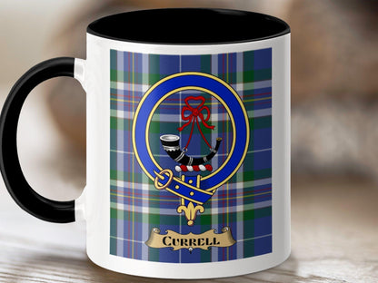 Physical Item 11oz / Black Currell Clan Scottish Tartan Crest Mug