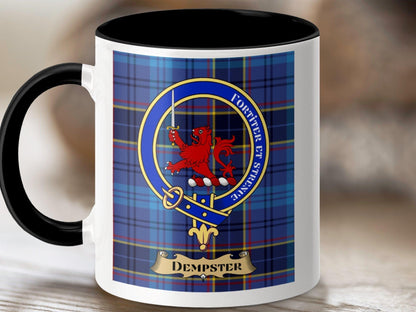 Physical Item 11oz / Black Dempster Clan Scottish Tartan Crest Mug