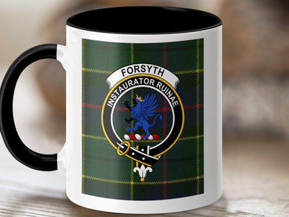 Physical Item 11oz / Black Forsyth Clan Scottish Tartan Crest Mug