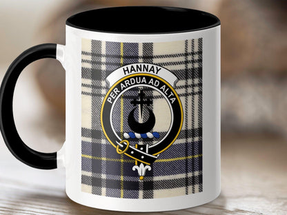 Physical Item 11oz / Black Hannay Clan Scottish Tartan Crest Mug