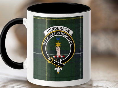 Physical Item 11oz / Black Henderson Clan Scottish Tartan Crest Mug