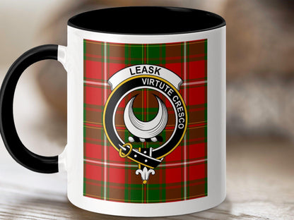 Physical Item 11oz / Black Leask Clan Scottish Tartan Crest Mug