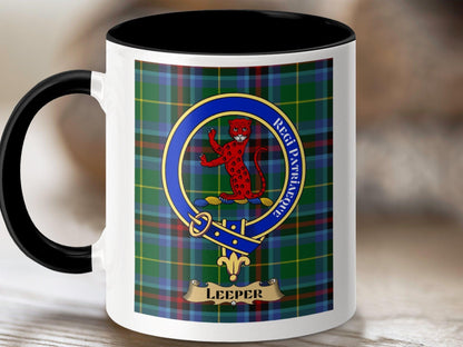 Physical Item 11oz / Black Leeper Clan Scottish Tartan Crest Mug