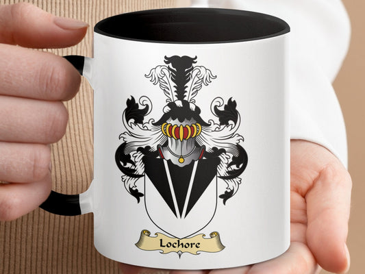 Physical Item 11oz / Black Lochore Family Crest Coat of Arms Ceramic Mug