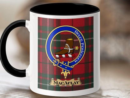 Physical Item 11oz / Black MacAulay Clan Scottish Tartan Crest Mug